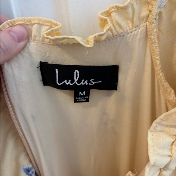 Lulu's Pale Yellow Floral Maxi Dress with Blue Blossoms - Picture 3 of 4